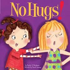 Two illustrated children in a playful argument, one with brown hair and the other with blonde hair, against a purple background.