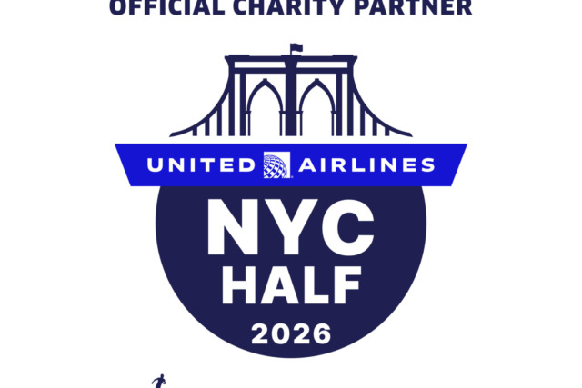 Logo for United Airlines NYC Half 2026, Official Charity Partner, New York Road Runners, features a bridge illustration.