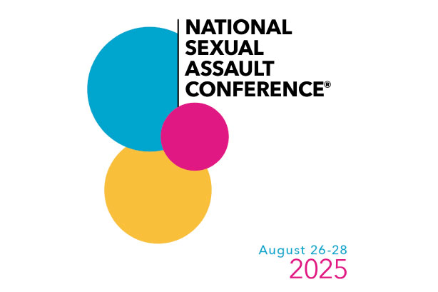 National Sexual Assault Conference logo with event dates August 26-28, 2025, featuring colorful circles design.